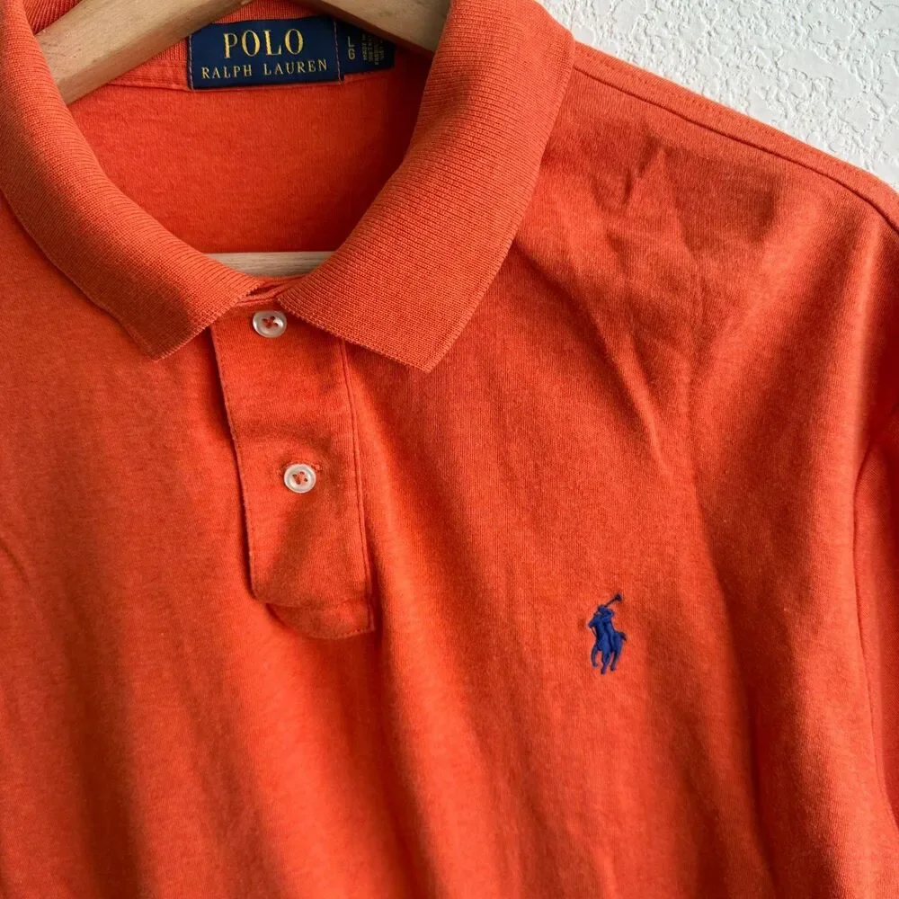 L Polo Ralph Lauren Men's Polo Shirt Custom Fit Short Sleeves Pony Logo Orange